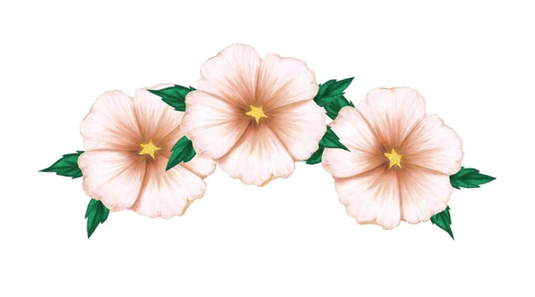Ręcznie rysowane beżowy kwiaty z zielonych liści — Zdjęcie stockowe