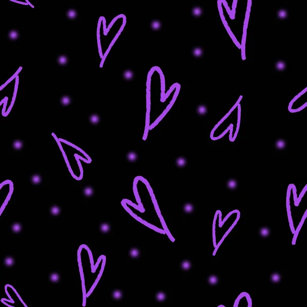 Naadloze patroon met hand getekende paarse hart — Stockfoto