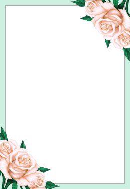 Boyalı bej gülile soluk yeşil çerçeve.