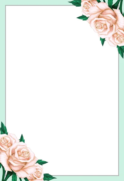 Cornice verde pallido con rose beige dipinte . — Foto Stock