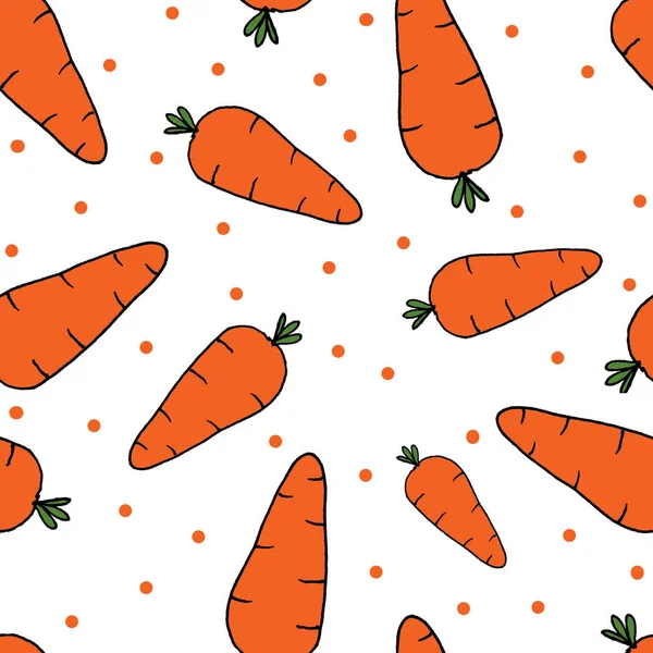 Motif sans couture avec des carottes orange dessinées à la main et des feuilles vertes — Photo