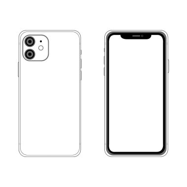 Ön ve arka taraf Iphone 11. Vektör basit grafik illüstrasyon. Arka planda izole edilmiş simge akıllı telefon.