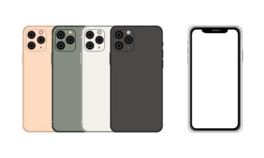 Ön ve arka taraf Iphone 11. Vektör basit grafik illüstrasyon. Arka planda izole edilmiş simge akıllı telefon.