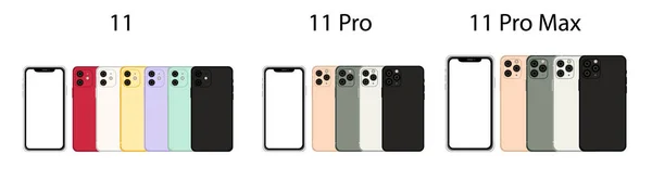 Yeni Iphone 11 Pro Max vektör düz grafik çizimi. Akıllı telefon, arka planda izole edilmiş çerçevesiz boş ekran oluşturur. Öne ve arkaya. Uygulama, web, sunum, Ui / Ux geliştirme kavramı.