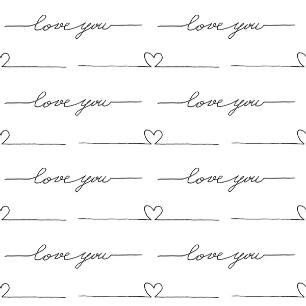Seamless Pattern Love You Background Valentine Day Design One Line — ストック写真
