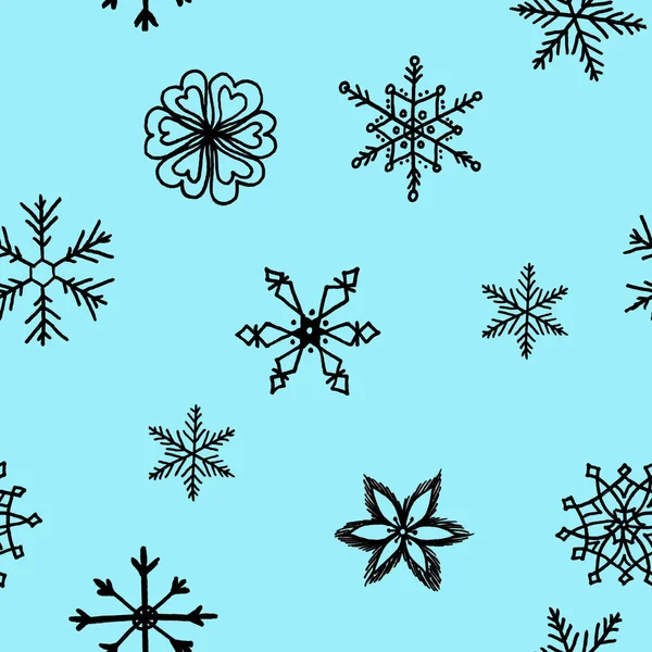 Floco de neve padrão sem costura simples. Neve preta no fundo azul — Fotografia de Stock