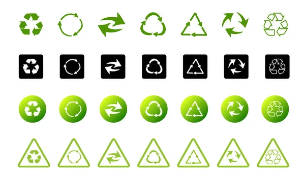 Переробка символу екологічно чистих коштів. Набір стрілок. Зелена векторна колекція . — стоковий вектор