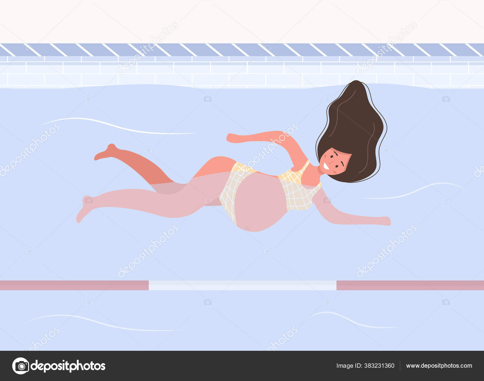Pregnant woman in bikini in pool. Aqua fitness and aerobic