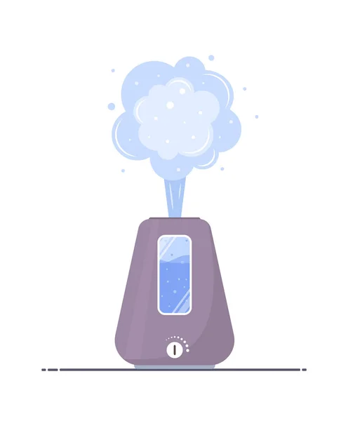 Icône d'air humidificateur. Microclimat purificateur ultrasonique pour la maison. Humidité saine. Équipement pour maison ou bureau. Illustration vectorielle moderne en style dessin animé plat. — Image vectorielle