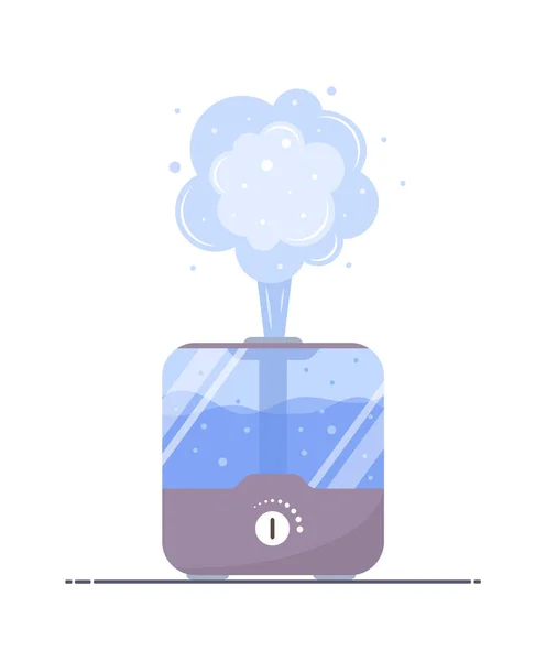 Icono de aire humidificador. Microclima purificador ultrasónico para el hogar. Humedad saludable. Equipo para casa u oficina. Ilustración vectorial moderna en estilo plano de dibujos animados . — Vector de stock