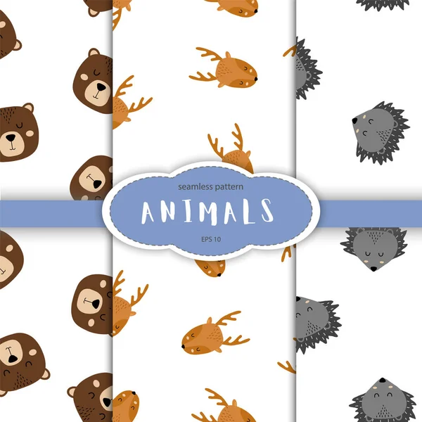 Seamless pattern of cute hand drawn sleeping animals. Cartoon zoo. Vector illustration. Animal for design of children products in scandinavian style. — Stock Vector