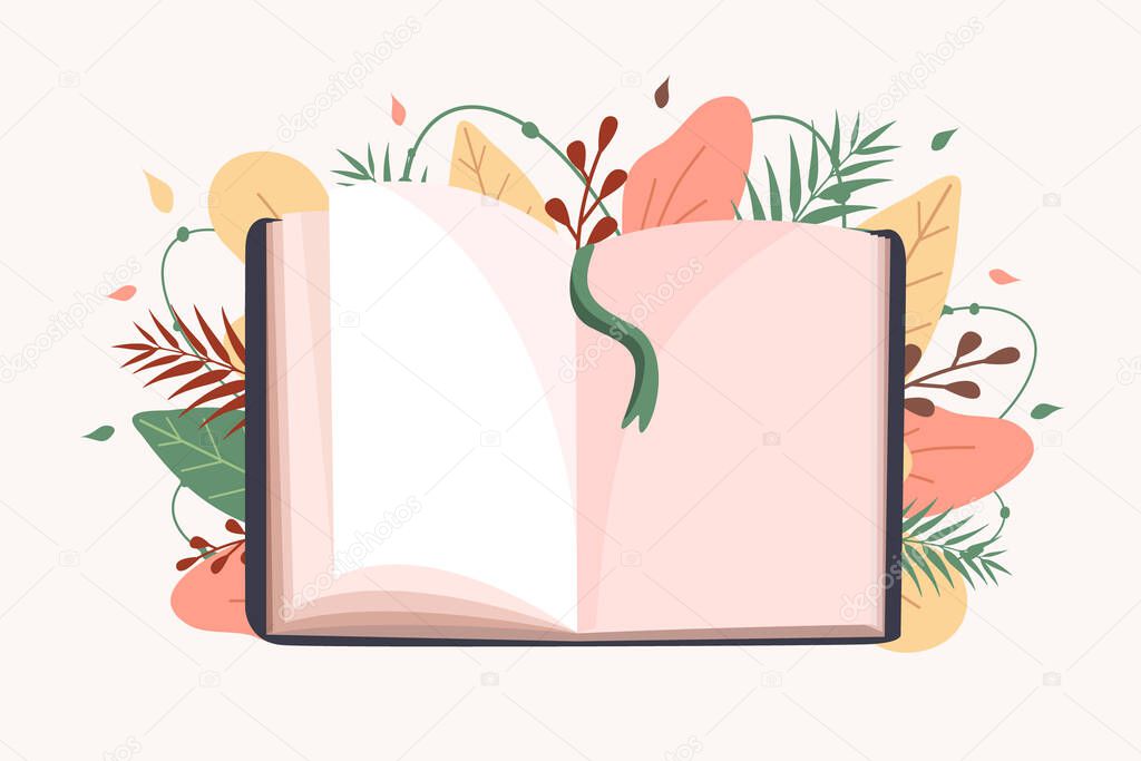 Open book. Education and reading concept. Book festival. Back to school. Modern vector illustration in flat style.
