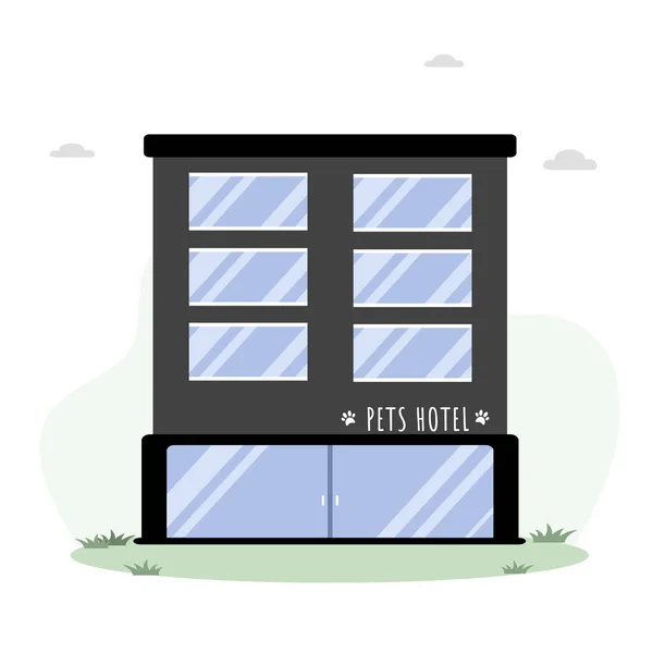 Huisdieren hotel. Veterinaire ziekenhuisdiensten en hotels voor huisdieren. Honden verzorgen en gezondheid check center. Dierenkliniek, robot dierenoppas metaforen. Vector illustraties in platte stijl. — Stockvector