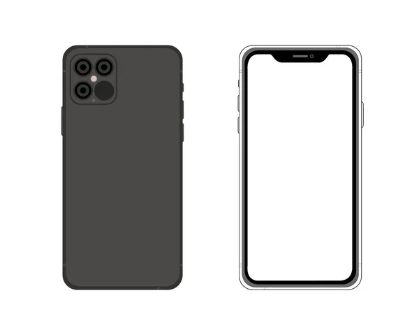 Ön ve arka iPhone 12. Vektör basit grafik çizimi. Simge akıllı telefonu arka planda izole edildi. Uygulama, web, sunum, UI UX geliştirme kavramı.
