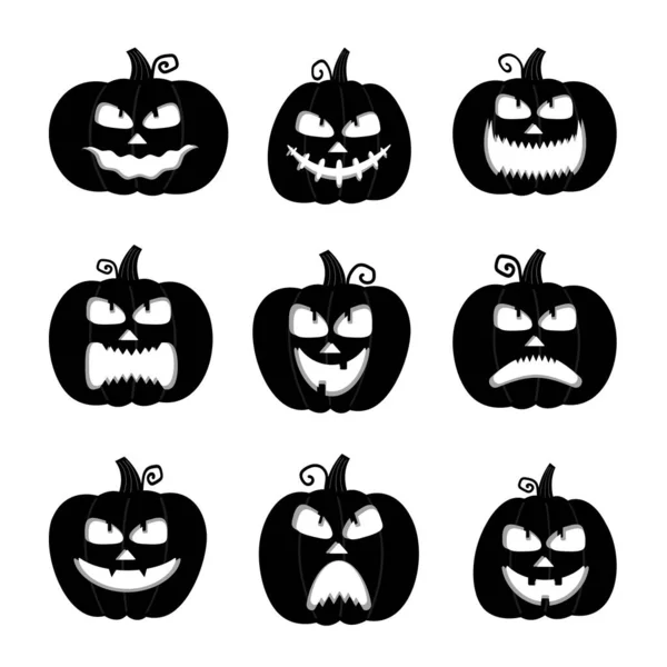 Ensemble de citrouille d'Halloween joyeux, drôle, mignon et effrayant. Vacances collection de personnages de dessins animés. Illustration vectorielle en style plat. — Image vectorielle