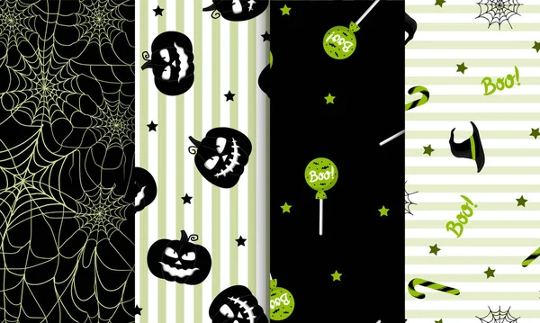 Ensemble de motif halloween sans couture. Pour papier d'emballage, invitations, web design. Illustration vectorielle en style plat. — Image vectorielle