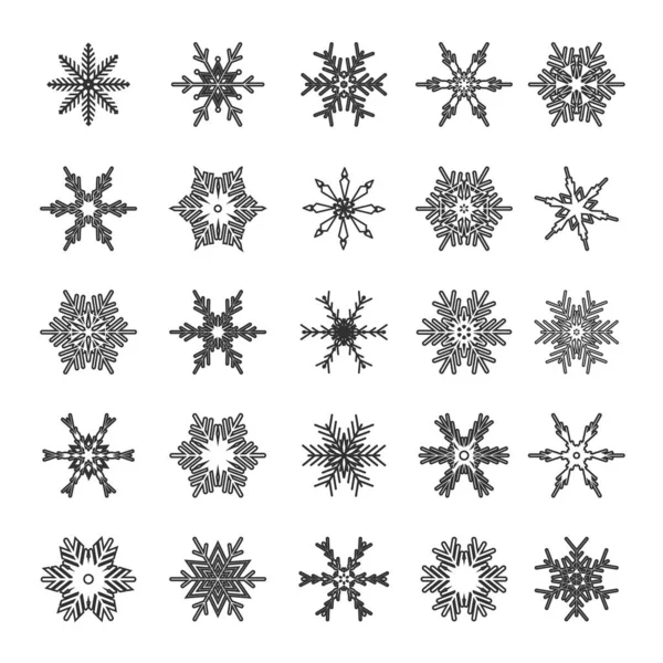 Beyaz zemin üzerinde siyah kar taneleri var. Mutlu yıllar ve mutlu noeller tebrik kartı dekorasyonu için kar unsurları. Güzel ve basit tasarım vektör çizimi. — Stok Vektör