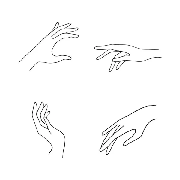 Le donne mano icone. Eleganti mani femminili di gesti diversi. Lineart in uno stile minimalista alla moda. Illustrazione vettoriale. EPS10. — Vettoriale Stock