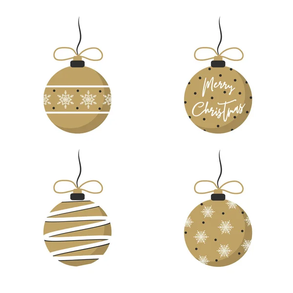 Bolas de navidad doradas con lazos de regalo aislados en blanco. Conjunto de decoración de árbol de Navidad. Ilustración vectorial en estilo plano. — Archivo Imágenes Vectoriales