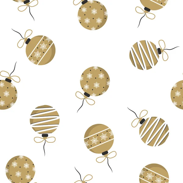 Bolas de navidad doradas con lazos de regalo aislados en blanco. Patrón sin costuras con decoraciones de árboles de Navidad. Ilustración vectorial en estilo plano. — Archivo Imágenes Vectoriales