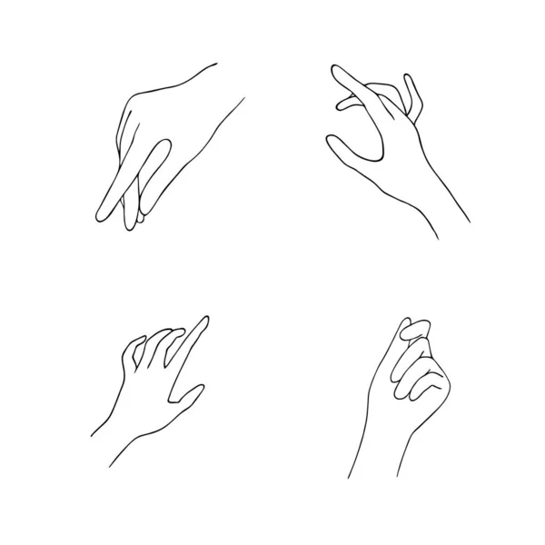 Iconos de manos de mujeres. Elegantes manos femeninas de diferentes gestos. Lineart en un estilo minimalista de moda. Ilustración vectorial. EPS10. — Vector de stock