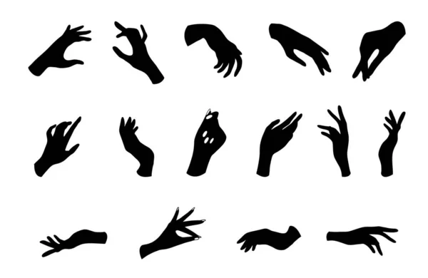 Vrouwen hand pictogrammen. Elegante vrouwelijke handen met verschillende gebaren. Vector Illustratie in trendy platte stijl. EPS10. — Stockvector