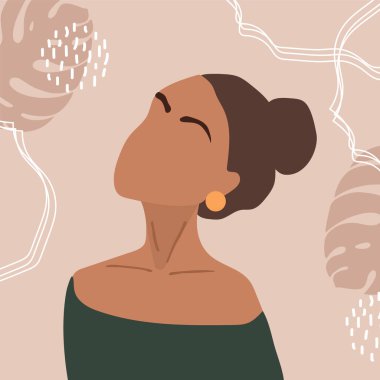 Geçmişinde kadın şekli ve silueti var. Pastel renkli soyut genç kadın. Çağdaş sanat posteri. Sosyal medya için moda kızı. Modern vektör illüstrasyonu.