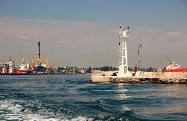 August 2018 Odessa Ukraine View Pier Yachts Cargo Ships — Stock Photo, Image