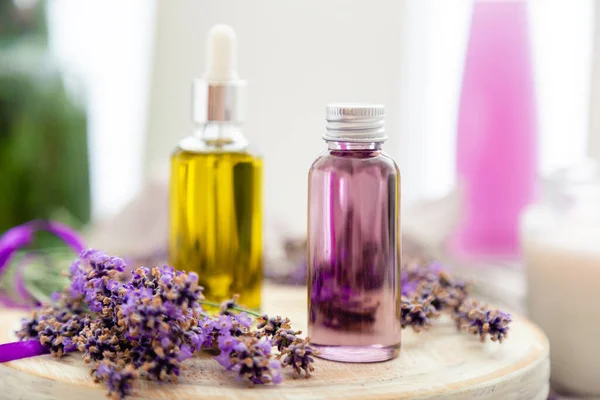 Lavender Serum Skincare Oil Lavender Essential Oil Gel Set Lavender — Stock Photo, Image