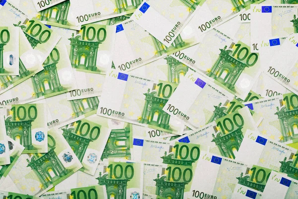 Antecedentes Billetes Euros Dispersos 100 Billetes Dinero Negocios Finanzas Ahorro —  Fotos de Stock