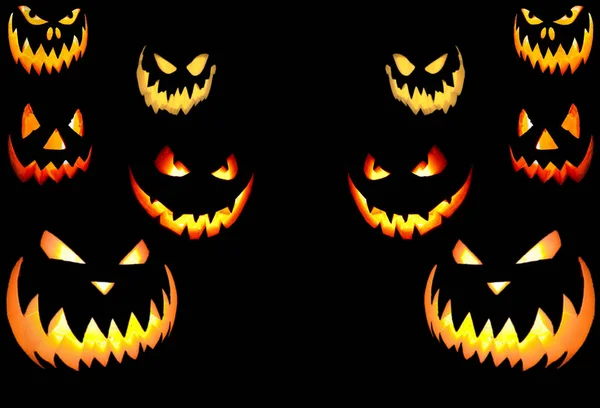 Scary Glowing Eyes Teeth Halloween Pumpkins Orange Faces Halloween Pumpkins — Stock Photo, Image