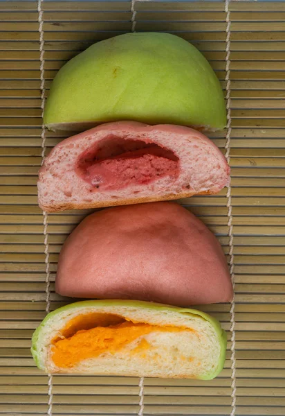 Japanese Snack - Colorful Melon Pan on rattan mat