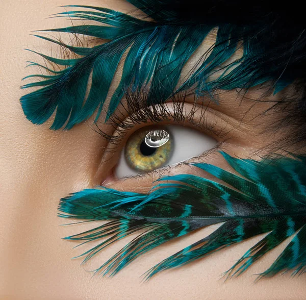 Makro Close Téma Kreativní Make Krásné Ženské Oči Modro Zelené — Stock fotografie