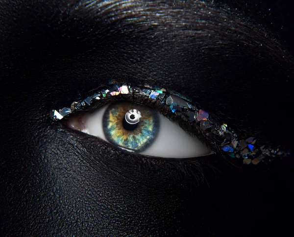 Μακροεντολή Και Close Δημιουργικό Μακιγιάζ Θέμα Όμορφα Θηλυκά Μάτια Μαύρο — Φωτογραφία Αρχείου