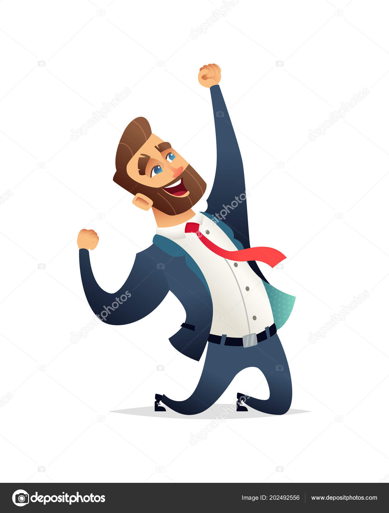 Successful charming businessman character celebrates victor. Business men  rejoice in success. Stock Vector Image by ©DemianVS #202492556