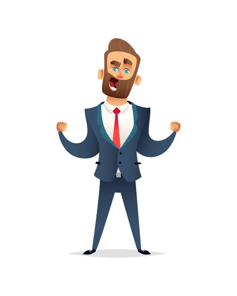 Successful charming businessman character celebrates victor. Business men rejoice in success. — Stock Vector