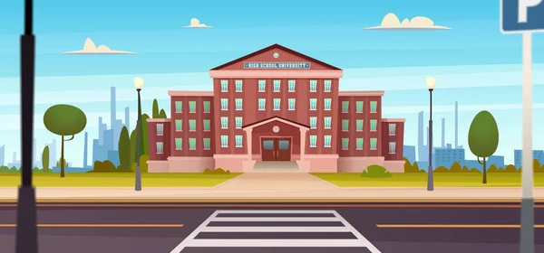 Iskola épület az utcán. Egyetem modern koncepció illusztráció. — Stock Vector