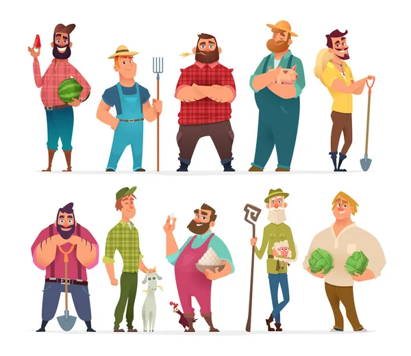 Коллекция дизайна персонажей фермы. Счастливые и здоровые фермеры — стоковый вектор