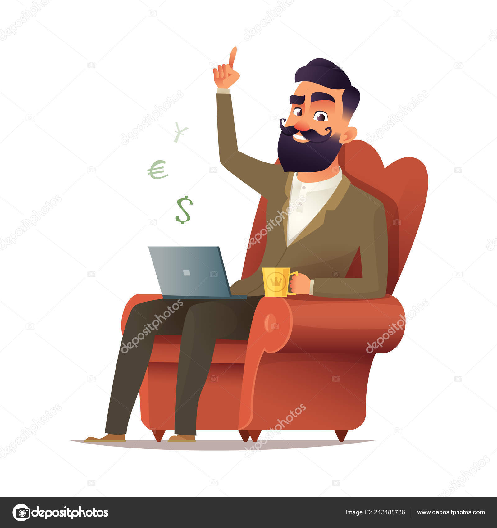 Freelancer site in a chair and earn money. Home office workplace. Hipster  bearded freelancer working remotely from his laptop. Vector illustration in  cartoon style. Stock Vector by ©DemianVS 213488736, image size:1600x1700