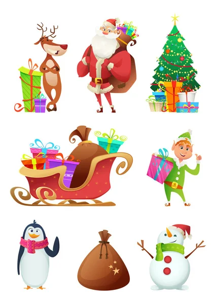 Karácsonyi karakter design gyűjtemény. Rajzfilm vektoros illusztráció. — Stock Vector
