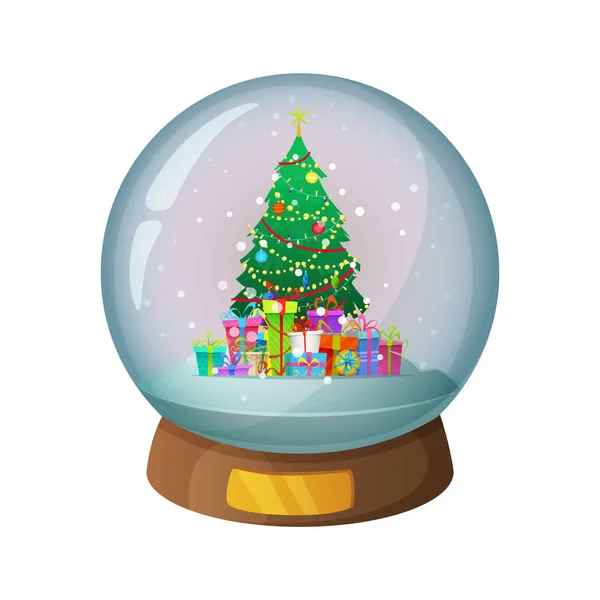 Kreslený Sněhové Koule Sklo Vánoční Stromeček Uvnitř Vektorové Ilustrace — Stockový vektor