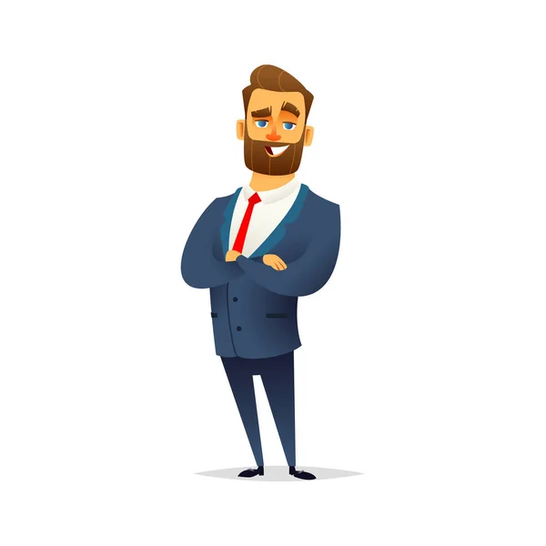 Charming bearded business man character cartoon modern flat design. — Stock Vector