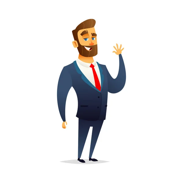 Charming bearded business man character cartoon modern flat design. — Stock Vector