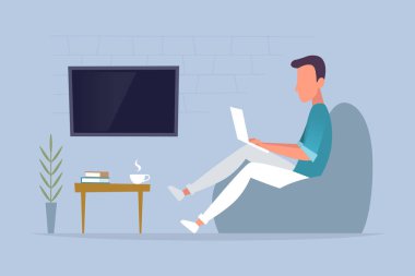 Freelancer iş yeri. Genç işadamı onun laptop üzerinde çalışma.