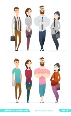 People in two different style of clothes. Character design collection in business and casual clothes. clipart