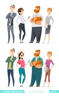 People in two different style of clothes. Character design collection in business and casual clothes. clipart