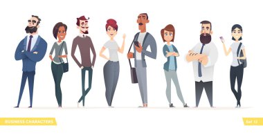 Collection of charming young entrepreneurs or businessmen and managers. Business people standing togever. Flat modern cartoon style clipart