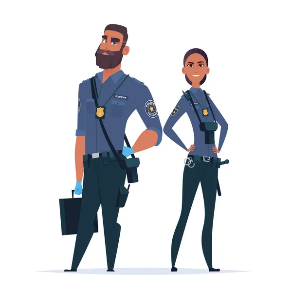 Un couple d'agents de police en uniforme. Des personnages policiers. Officiers de sécurité publique. Gardiens de l'ordre public — Image vectorielle