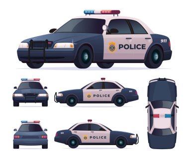 Polis arabası hazır. Öne, arkaya, yana, üste bak.
