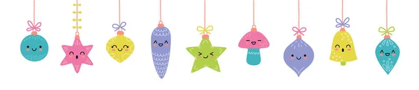 Ensemble de boules pour les décorations d'arbres de Noël. Des jouets du Nouvel An. Collection d'illustrations vectorielles en style dessin animé — Image vectorielle